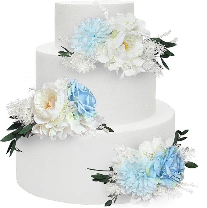 Rinlong 3Pcs Pre-made Baby Blue Cake Decorating Flowers Cake Toppers Cake Decorations Wedding Decor Birthday Bridal Shower Cake Topper