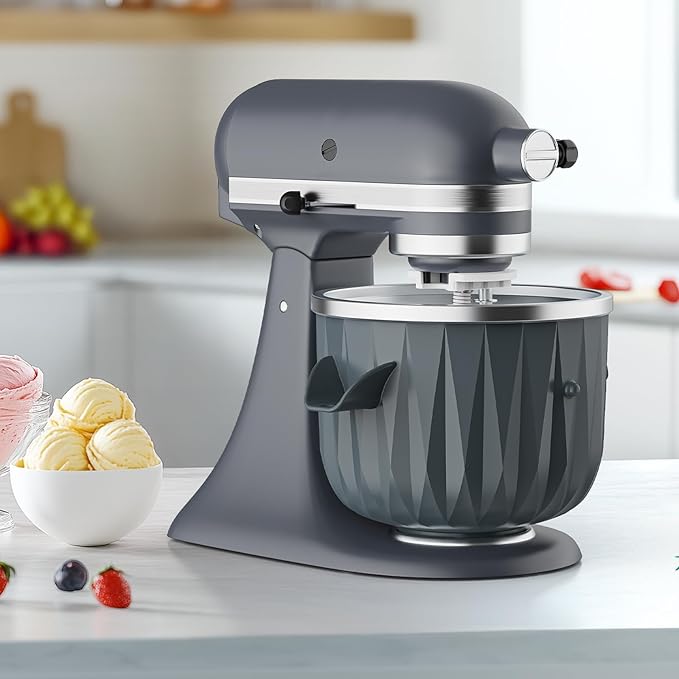 InnoMoon Ice Cream Maker Attachment for KitchenAid Stand Mixer, Compatible for Kitchenaid 4.5QT/5QT/6QT/7QT Stand Mixer, 2-Quart Frozen Yogurt, Sorbet Gelato Maker, Kitchen aid Ice Cream Maker (Gray)