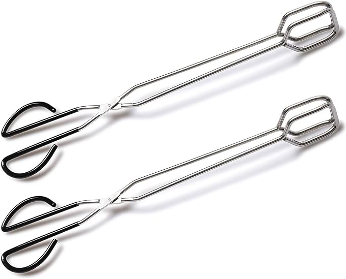 2Pcs 16 Inch Extra Long Stainless Steel Kitchen Scissor Tongs, Non-Slip Comfortable Red Grip, Heat Resistant for BBQ and Cooking