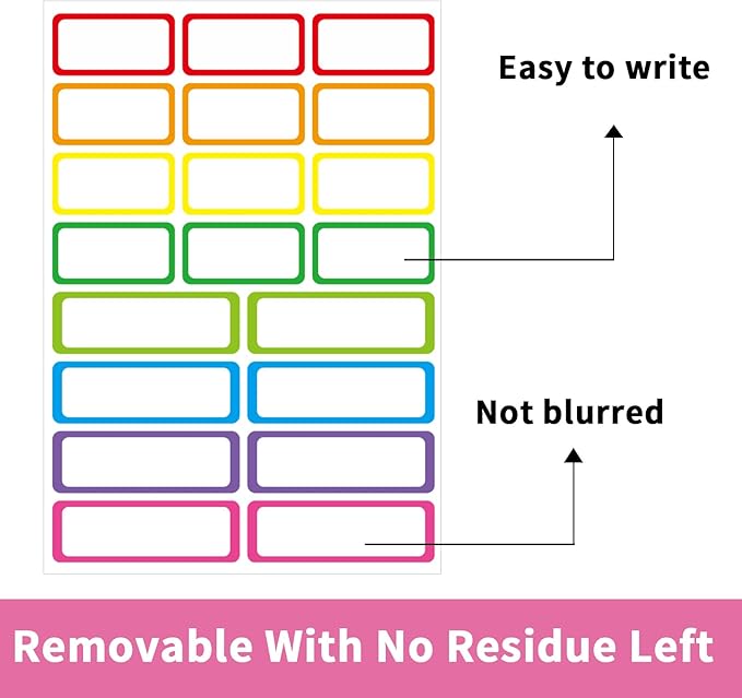STARLIBOO Colored Labels, Removable Labels Stickers, Self-Adhesive Rectangular Stickers Water/Oil/Tear Resistant for Storage/Classroom/Home (2 Size, 300 Labels)