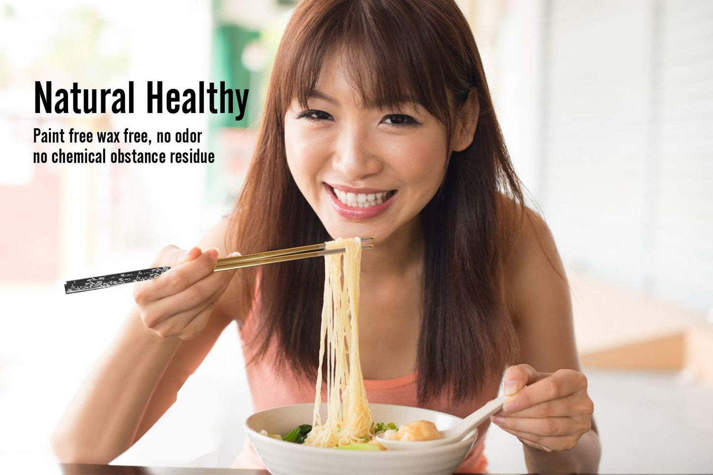 Chopsticks Reusable Titanium Plated Metal Chopsticks 304 Stainless Steel Chopstick Dishwasher safe Japanese Korean lightweight Engraved Anti-slip Chop sticks for Eating 2 Pairs Gift Set Black Gold