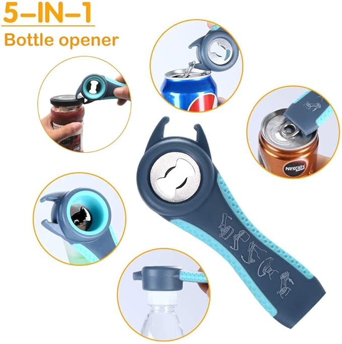 Latest Jar Opener and 5 in 1 Bottle Opener with Rubber Jar gripper Pad Ideal for Seniors with arthritis Weak Hands and Low Strength