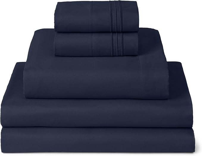 Mellanni Split King Sheets Set - 5 PC Iconic Collection Bedding - Hotel Luxury, Extra Soft, Cooling Bed Sheets - Wrinkle, Fade, Stain Resistant (Split King, Navy Blue)
