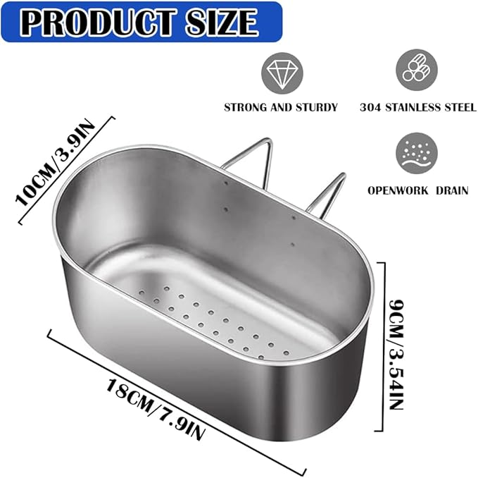 Stainless Steel Sink Drain Strainer Basket, Multifunctional Hanging Sink Strainer Colander Drain Basket for Filter Food Waste and Wash Fruits or Vegetables (Silver)