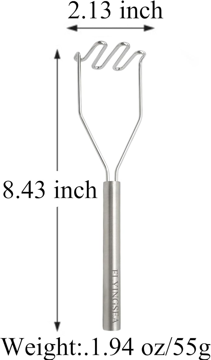 FLYINGSEA Potato Masher,Vegetable Masher,Small Masher,Professional 18-8 Stainless Steel Potato Masher.Cooking And Kitchen Tools.Ergonomic,Perfect for Mashed Potatoes,Vegetables,Beans,Dishwasher Safe