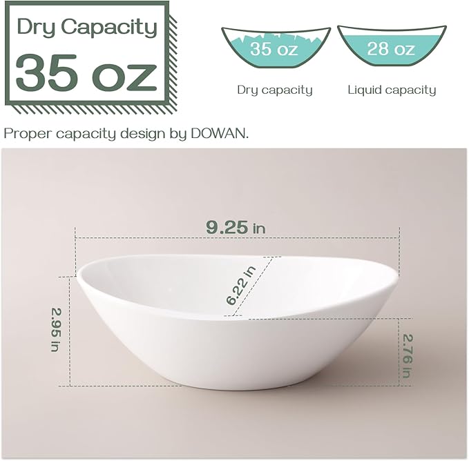 DOWAN 9.25" Serving Bowls, Large Oval Serving Dishes for Wedding and Dinner Parties, 35 Oz for Salad, Side Dishes, Pasta, Oval Shape, Microwave & Dishwasher Safe, Set of 4, Soft White