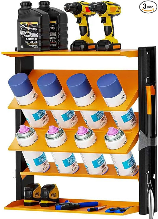 Spray Can Holder, Wall Mount Spray Paint Can Holder, Spray Can Rack with 8 Can Holes & 2 Shelf, Heavy Duty Paint Bottle Organizer for Garage, Home, Shop