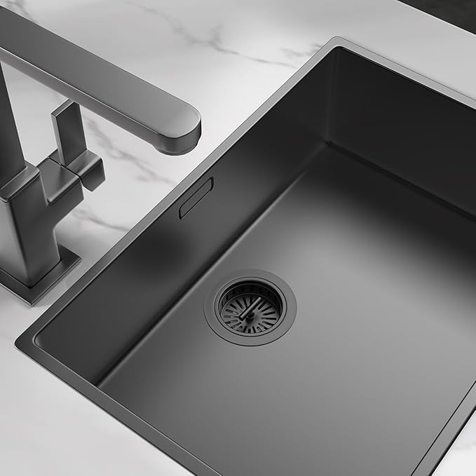 KONE Kitchen Sink Stopper Strainer Replacement for Standard 3-1/2 Inch Spin and Seal Drains with Threaded Stopper Function, Stainless Steel Sink Strainer, Black Twist Lock Basket Strainer Replacement