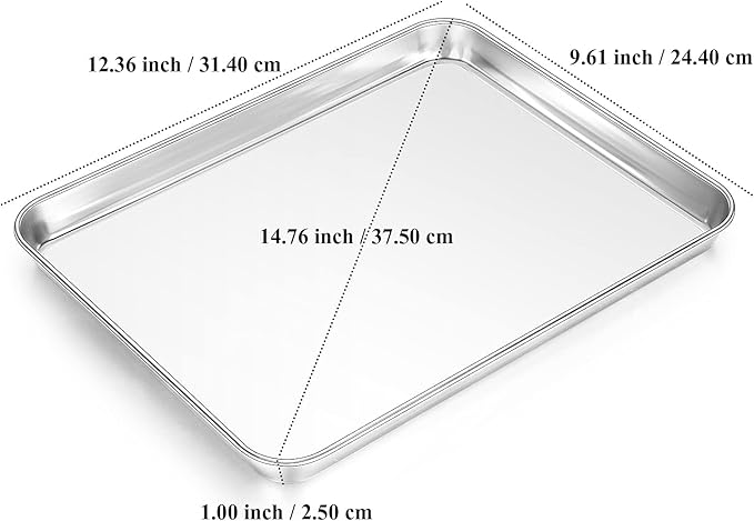 Baking Sheet, Yododo Stainless Steel Baking Pans Tray Cookie Sheet Toaster Oven Tray Pan Cookie Pan, Non Toxic & Healthy, Superior Mirror Finish & Rust Free, Easy Clean & Dishwasher Safe - 12.4 inch