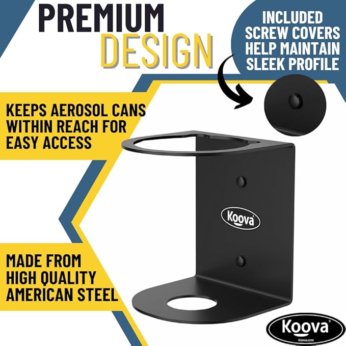 Koova Aerosol Spray Can Holder | Easy Install Wall Mount | Heavy-Duty Powder Coated Steel Storage Rack for Garage & Home | Craft Workspace Paint Bottle Organizer | Hardware Included | USA Made