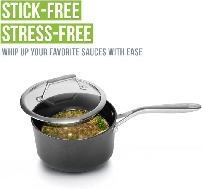 TECHEF - Onyx Collection - 2-quart Saucepan with Glass Lid, coated with New Teflon Platinum Non-Stick Coating (PFOA Free) (2-quart)