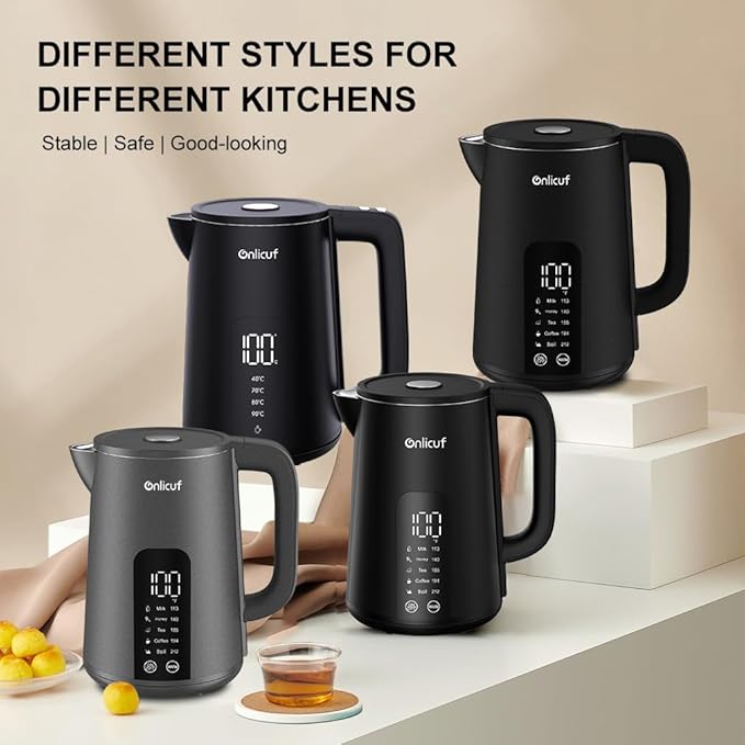 Electric Water Kettle,1.7L Double Wall Electric Tea Kettle with Temperature Control, Stainless Steel Water Boiler Heater, Digital Screen Teapot, Cordless, BPA-Free, Black