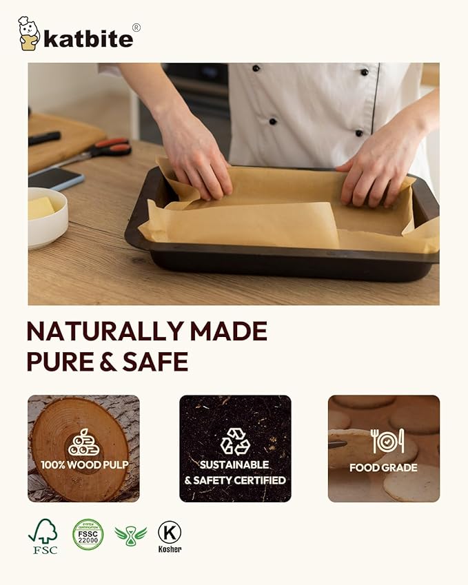 Katbite 220 Pcs Parchment Paper Sheets, 12x16 Inches Unbleached Baking Paper Non-Stick for Gently Baking, Pre-cut Parchment Paper Suitable for Baking, Cooking,Air Fryer [Balanced Series]