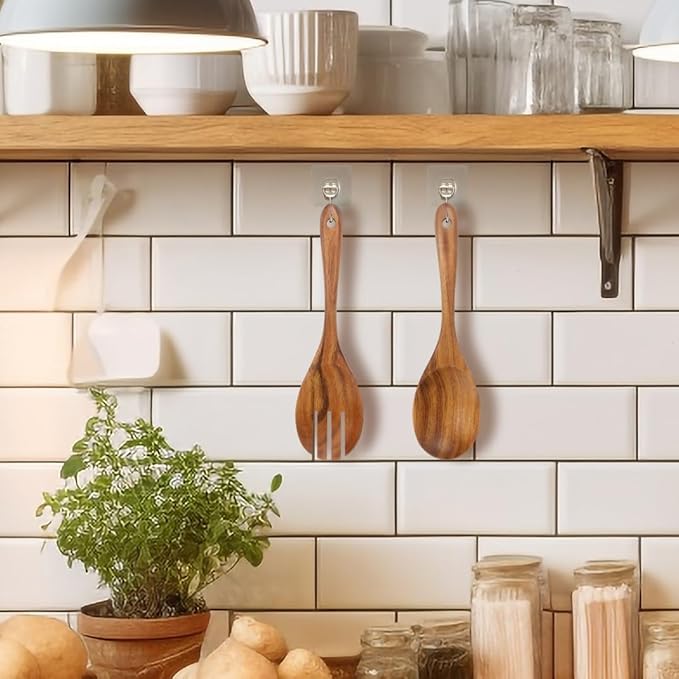 13-Inch Teak Wood Salad Serving Spoon Pack of 2, Wood Cooking Spoons, Large Wooden Spoons for Cooking, Large Serving Spoons, Teak Wooden Salad Spoon Set