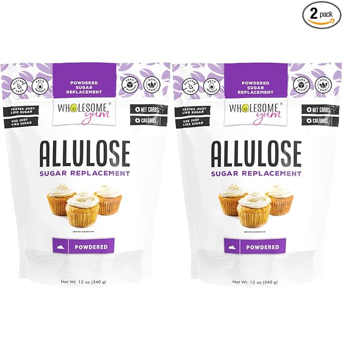 Wholesome Yum Powdered Allulose Sweetener - Natural Keto Powdered Sugar Substitute - Non GMO, Zero Carb, 0 Calorie, Sugar Free, No Aftertaste - Confectioners Sugar Replacement (12 oz, 2 Pack)