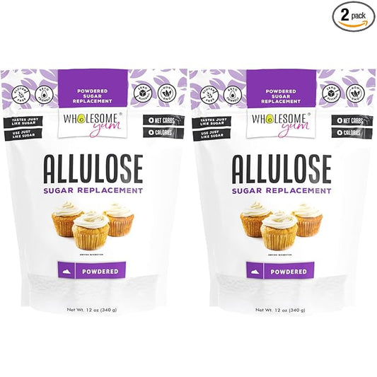 Wholesome Yum Powdered Allulose Sweetener - Natural Keto Powdered Sugar Substitute - Non GMO, Zero Carb, 0 Calorie, Sugar Free, No Aftertaste - Confectioners Sugar Replacement (12 oz, 2 Pack)
