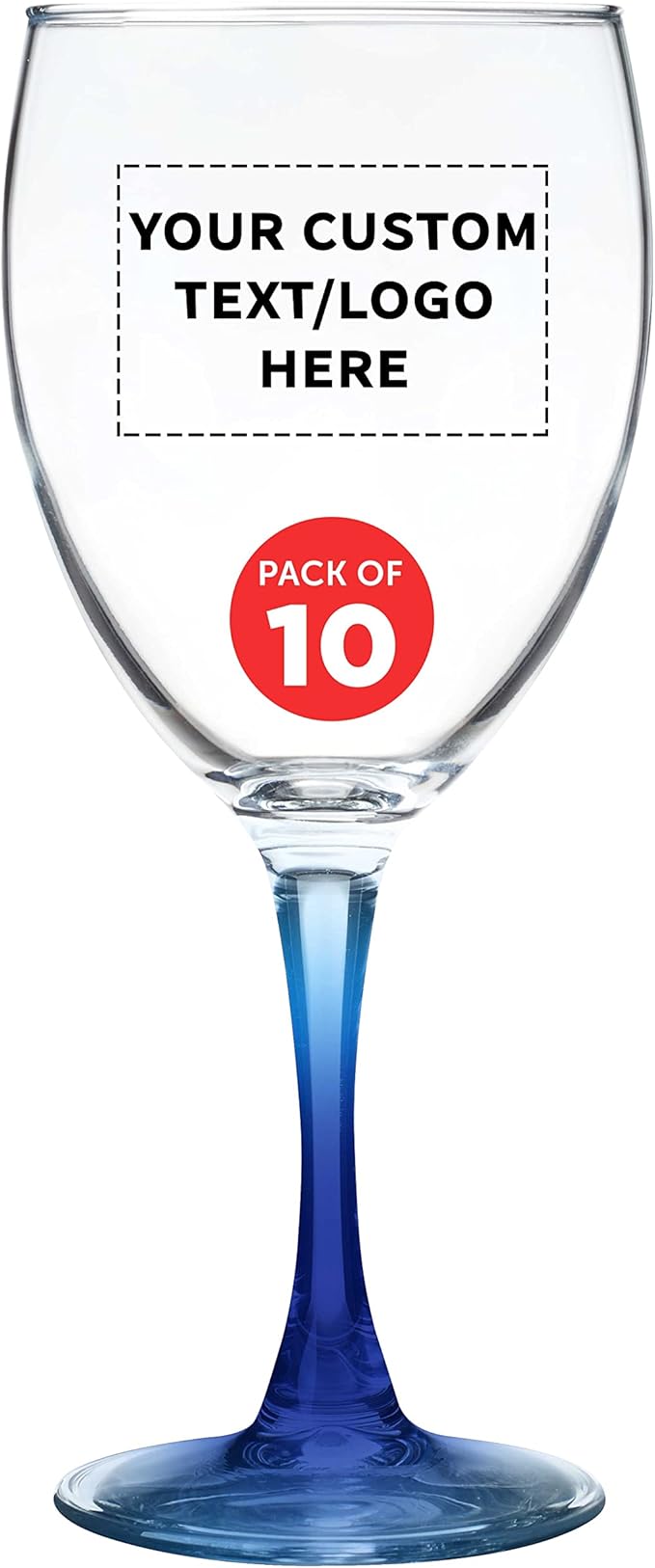 Custom Nuance Wine Glasses by ARC 10.5 oz. Set of 10, Personalized Bulk Pack - Restaurant Glassware, Perfect for Red Wine, White Wine, Cocktails - Blue