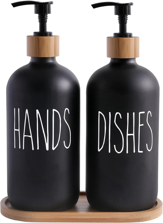MOMEEMO Black Soap Dispenser Set, Contains Hand and Dish Soap Dispenser, Suitable for Kitchen Decor. (Black)