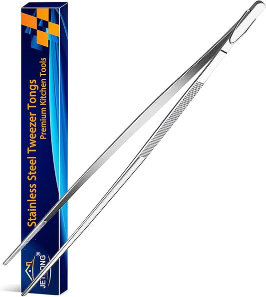 JETKONG 12-Inch Kitchen Tweezers Fine Tweezer Tongs Extra-Long Stainless Steel Cooking Tweezers