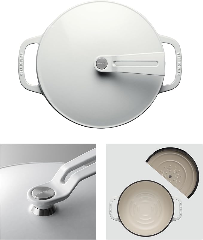 Vermicular Oven Pot 2.0 | Lightweight Enameled Cast Iron Pot | 22cm (3.7 Qt) | Non-Toxic | Induction-compatible | Dutch Oven | Made in Japan | Sea Salt White