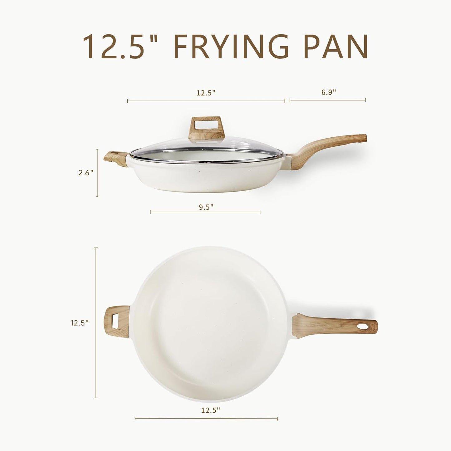 CAROTE 12.5 Inch Non Stick Frying Pan with Lid,White Granite Nonstick Skillet Omelet Pans, Egg Pan Granite Cookware, PFOS & PFOA Free