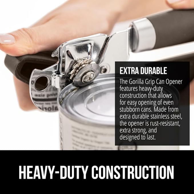 GORILLA GRIP Heavy Duty Stainless Steel Smooth Edge Manual Can Opener and Bottle Openers, Soft Comfortable Handle, Oversized Handheld Turn Knob, US Designed Multifunctional Kitchen Tool, Coffee