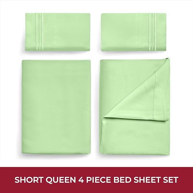 Mellanni RV Short Queen Sheets - 4 PC Iconic Collection Bedding - Hotel Luxury, Extra Soft, Cooling Bed Sheets - Deep Pocket up to 10 inch (RV/Short Queen, Pistachio)