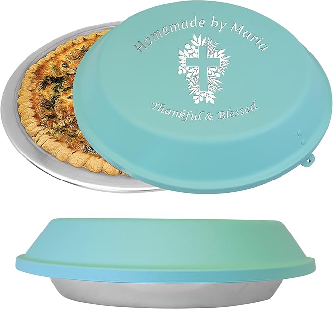 Personalized Aluminum Pie Pan with Lid Customized Cake Pan Bake Tray Engraved With Custom Name Text Monogram - Wedding, Engagement, Anniversary, Housewarming, Birthday, Bridal Shower Gift(Teal)