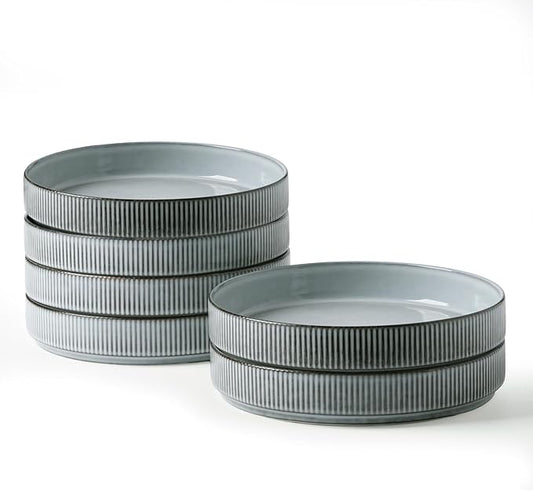 famiware Star 7.5" Pasta Bowls Set, Salad Bowl Set of 6, Double Reactive Glaze, Stackable, Perfect for Your Friend for Housewarming, Thanksgiving, Christmas, Smoky Blue