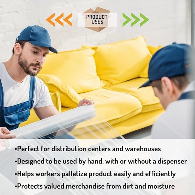 PSBM Stretch Wrap, 4 Pack, 16 Inch x 1500 Feet, 47 Gauge, Clear Plastic Cling, Cast Hand Stretch Film Rolls for Packaging Moving Packing Pallets