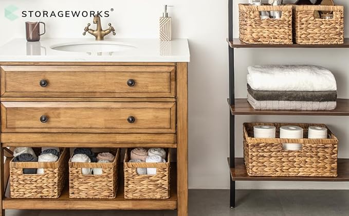 StorageWorks Extra Large Wicker Baskets for Organizing, Water Hyacinth Storage Basket with Built-in Handles, 1 Pack