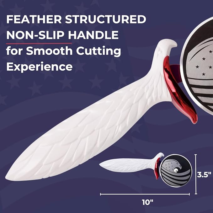 Patriot's Choice American Eagle Stainless Steel Pizza Cutter Wheel – Ultra Sharp with Built-In Finger Guard - Patriotic Kitchen Tools & Pizza Accessories Gift for Men - Dishwasher Safe 10"