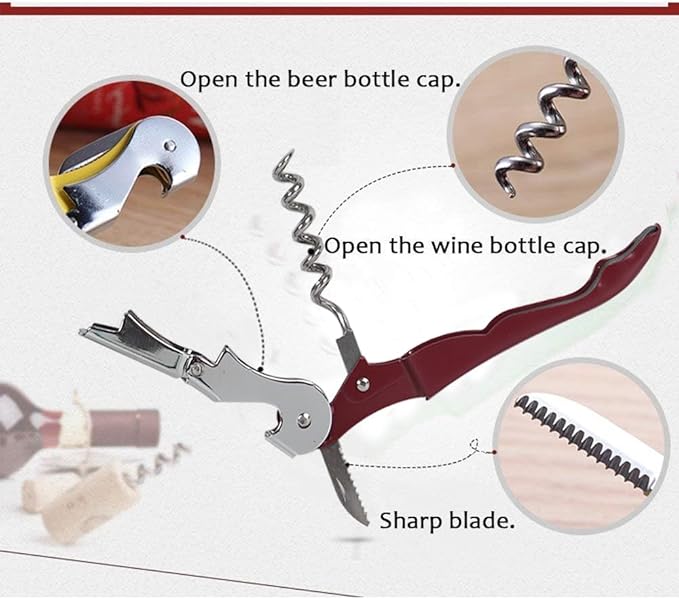 RECUTMS 12 Packs Wine Corkscrew Opener Bulk Stainless Steel Fold Beer or Bottle Opener Serrated Foil Cutter,Perfect for Bars,Restaurants,Family,Company Party (Claret)