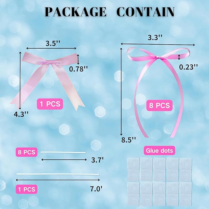 ALISSAR 1st Birthday Cake Topper with 8 Pink Bows – First Birthday Cake Decorations for Girls, Pink Bow, One Cake Topper for 1st Birthday Party