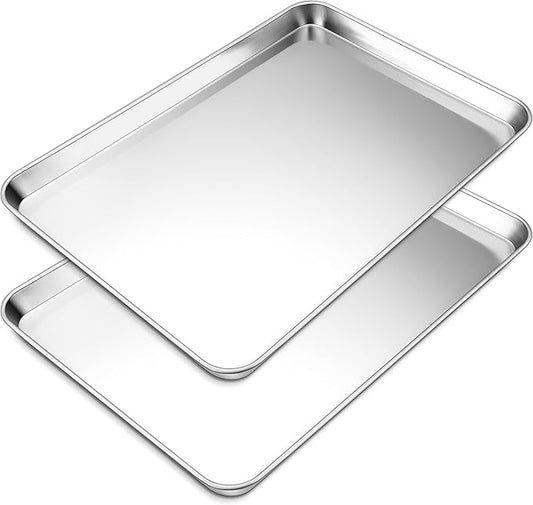 P&P CHEF Baking Cookie Sheet Set of 2, 19.6 Inch Stainless Steel Cookie Sheet Pan, Large Baking Pan Bakeware, Heavy Duty & Healthy, Oven & Dishwasher Safe