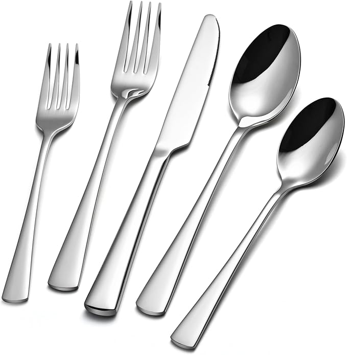 KINGSTONE Silverware Set for 8, 40-Piece Forged 18/10 Stainless Steel Flatware Set, Mirror Finish Cutlery Set Dishwasher Safe for Home, Restaurant, Wedding, Party