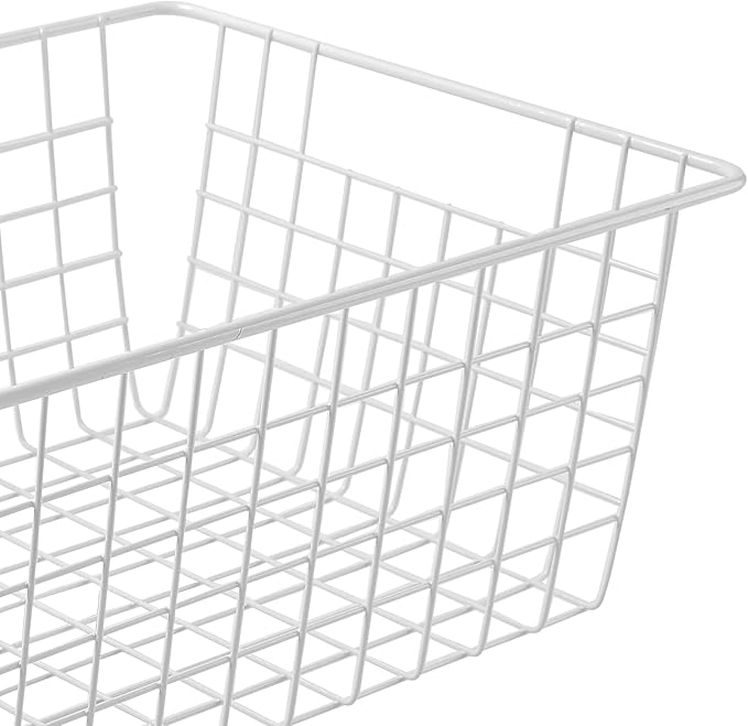 14" Upright Freezer Storage Baskets, White Wire Storage Bins Large Bakset for Freezer, Pantry, Bathroom Organizing, Set of 4