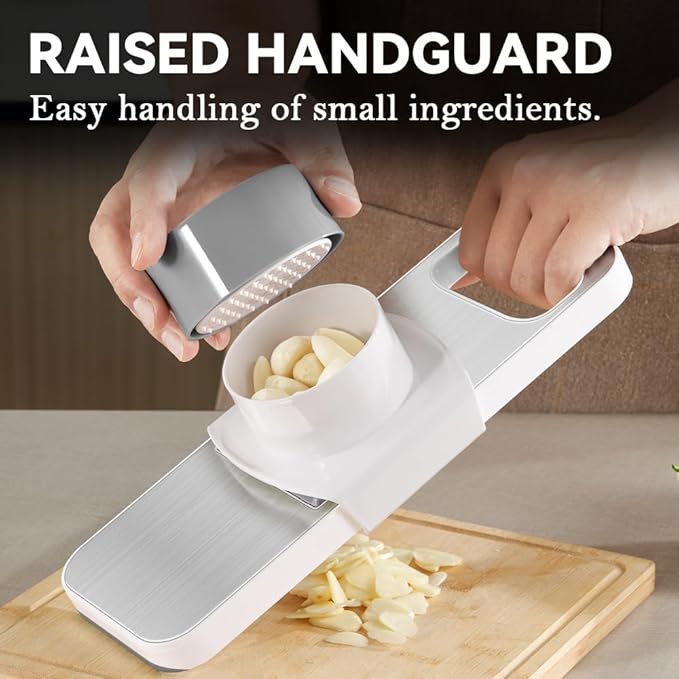 KEOUKE Multifunctional Mandoline Slicer Stainless Steel Surface - Interchangeable 6 Blades, Magnetic Back Handheld Vegetable Cutter with Hand Guard for Kitchen, Onion, Garlic, Safe Food Slicer