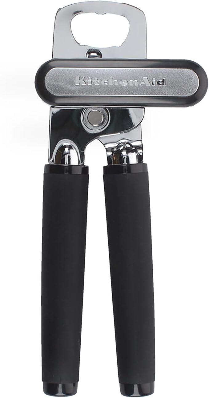 KitchenAid Classic Multifunction Can Opener and Bottle Opener Easy to Use, Razor Sharp Stainless Steel Cutting Wheel, Soft Ergonomic Handles, Soft Black