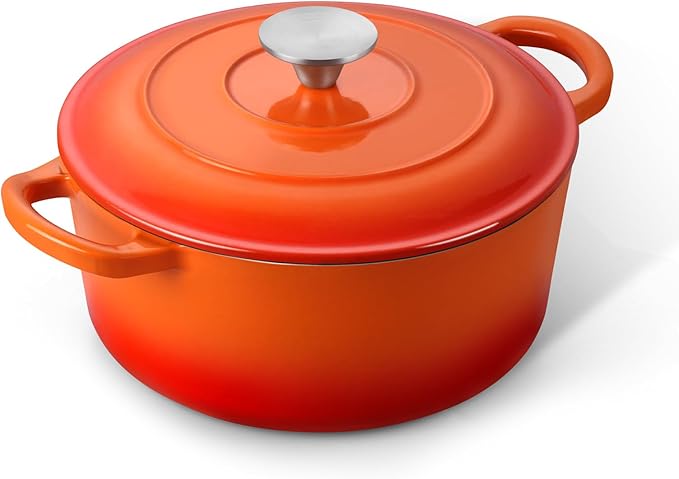 -far 3 Qt Enameled Cast Iron Dutch Oven with Lid, Small Round Nonstick Dutch Oven Pot for Bread Baking Braising Stews Roasting Cooking, Heavy Duty, Induction & Oven Safe - Orange