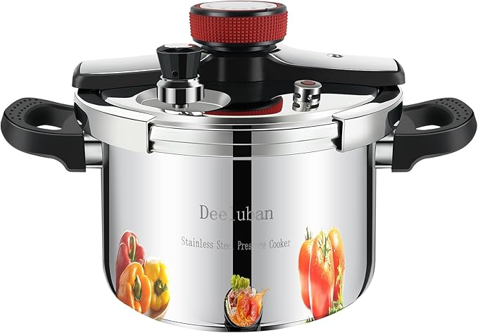 304 Stainless Steel Pressure Cooker 4 QT (4.22 Quart) - Explosion-Proof Safety Lock, One Hand Operation, Fast Cooking, Dishwasher Safe & Induction Compatible Cookware, Deeluban