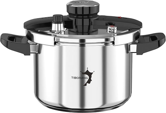 TIBORANG 6.3 QT Stainless Steel Pressure Cooker, [Multi-Cooker for Gas & Induction Stove] [Saves 70% Cooking Time] [One-Hand Operation], Family Size for 2-3 People, Olla de Presion