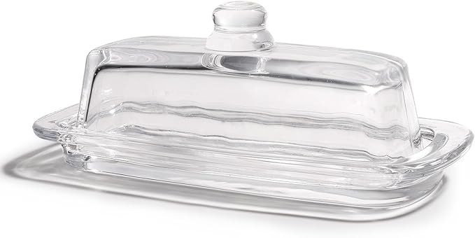 Small and Narrow Glass Butter Dish with Lid for Countertop Clear Crystal Butter Container for Counter Glass Butter Keeper with Cover Butter Tray for Refrigerator,Can hold 1x4oz Butter