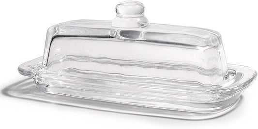 Small and Narrow Glass Butter Dish with Lid for Countertop Clear Crystal Butter Container for Counter Glass Butter Keeper with Cover Butter Tray for Refrigerator,Can hold 1x4oz Butter