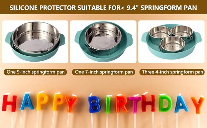 4, 7, 9 Inches Springform Pan Set of 3-304 Stainless Steel Nonstick Springform Cake Pan Set with Removable Bottom, 10 Inch Leakproof Silicone Cheesecake Pan Protector with 60 Pcs Parchment Paper