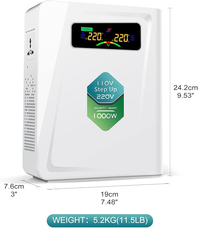 120v to 240v Step Up Transformer 1000W, 110v to 220v Power Voltage Converters, No Noise, Ten Protection Functions, Suit for Coffee Machines, Rice Cookers and Other Appliances