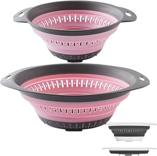 Collapsible Colander and Strainer,Silicone Strainer Colanders & Food Strainers,for Vegetable and Fruit, Kitchen Essentials (2, Pink, 1.3L+2.5L)
