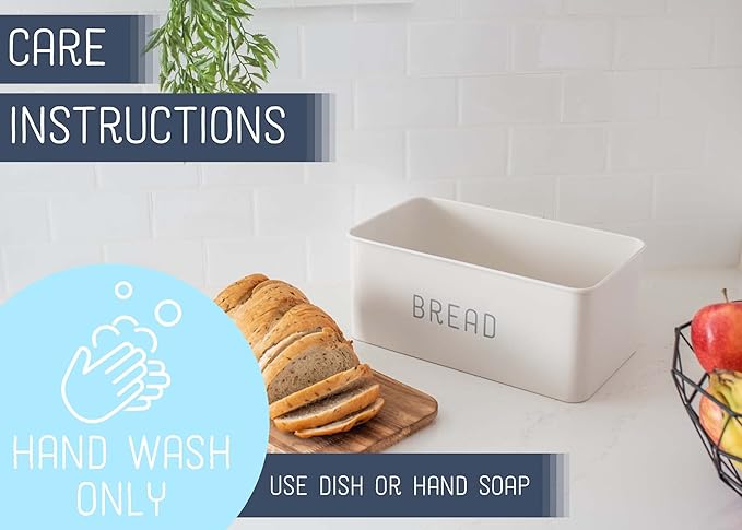 Nat & Jules Matte White 12 x 7 Metal Enamel Rubber Wood Lidded Bread Box