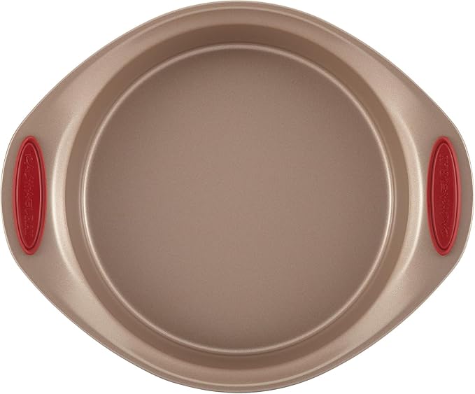 Rachael Ray Cucina Nonstick Bakeware Set Baking Cookie Sheets Cake Muffin Bread Pan, 10 Piece, Latte Brown with Cranberry Red Grips