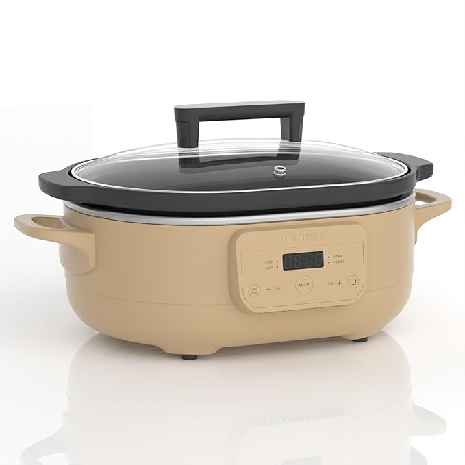 6 Quart Programmable Slow Cooker Removable Healthy Nonstick Pot - Small Kitchen Appliance for Family Dinners - Serves 6+ People - Heat Settings: Keep Warm Brown Sugar